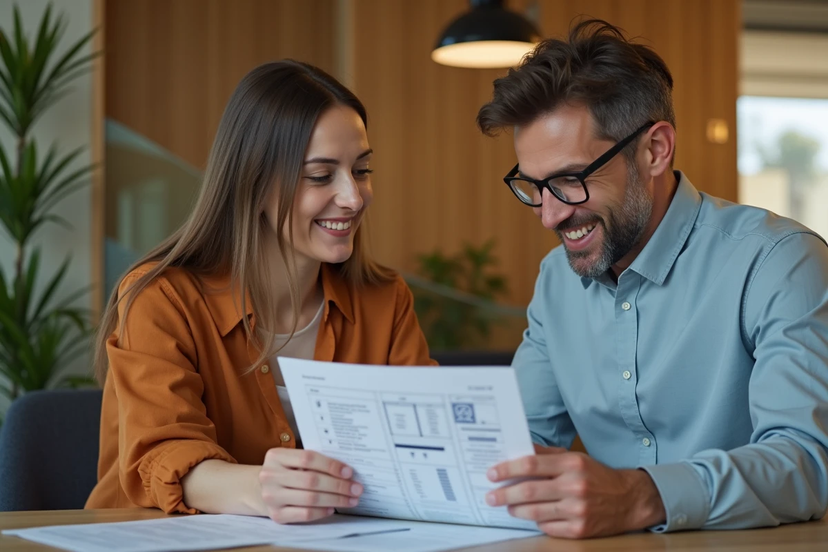 Deux collègues comparant un formulaire papier et sa version numérique sur ordinateur portable, illustrant la notion de numérisation et digitalisation