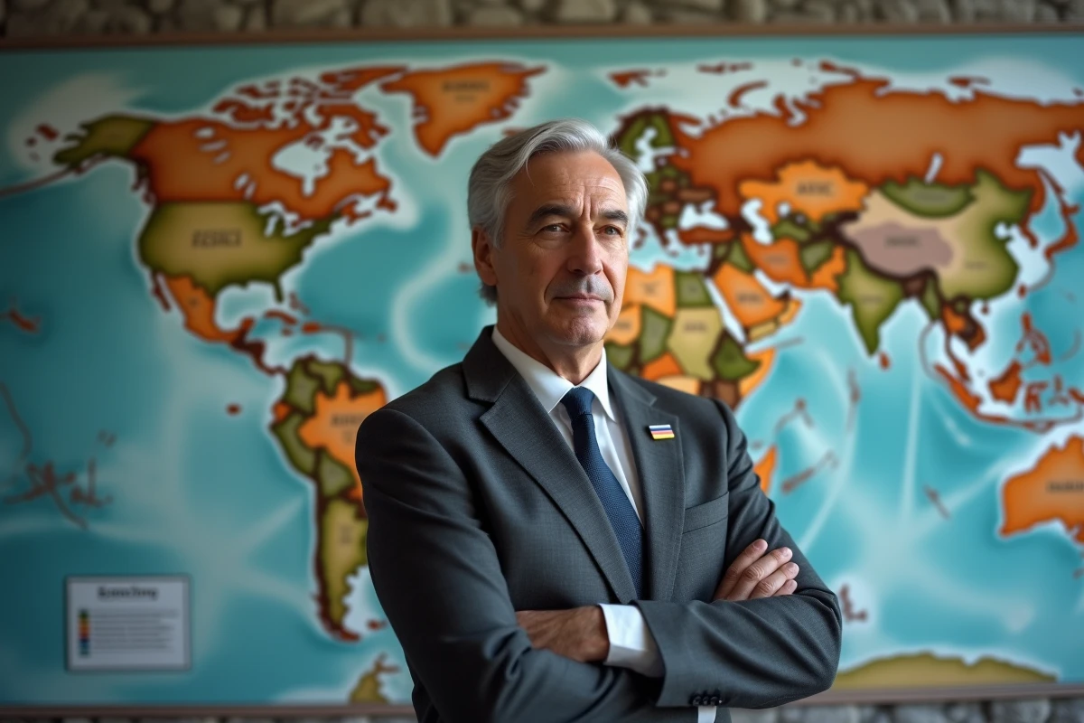 Diplomate devant une carte du monde illustrant les pays candidats potentiels à l'adhésion aux BRICS en 2026