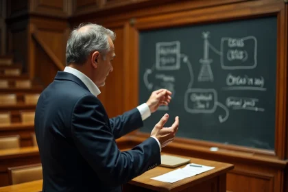Professeur de droit expliquant les deux éléments de la coutume juridique — l'usus et l'opinio juris — devant un tableau noir dans un amphithéâtre universitaire