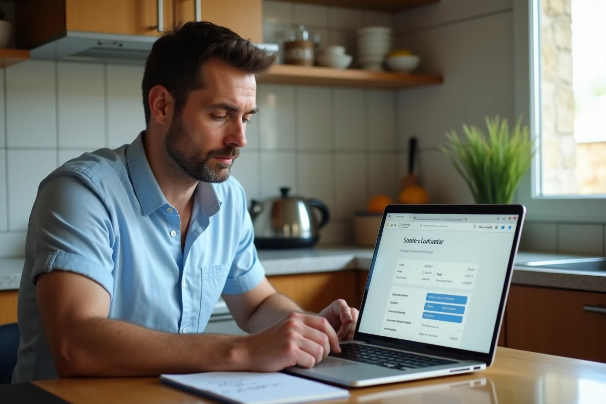 Homme calculant son salaire net au SMIC 2026 sur un ordinateur portable à la table de cuisine