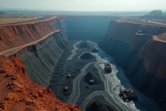 Mine de charbon à ciel ouvert illustrant l'extraction des ressources non renouvelables fossiles