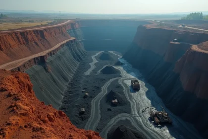 Mine de charbon à ciel ouvert illustrant l'extraction des ressources non renouvelables fossiles