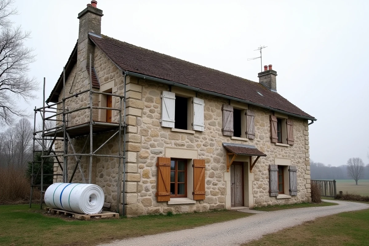 Vieille ferme en pierre en cours de rénovation énergétique nécessitant un nouveau DPE