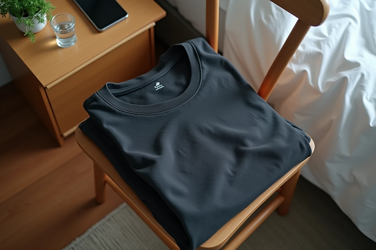 Vêtements pliés sur une chaise de chambre à coucher pour être portés à nouveau le lendemain